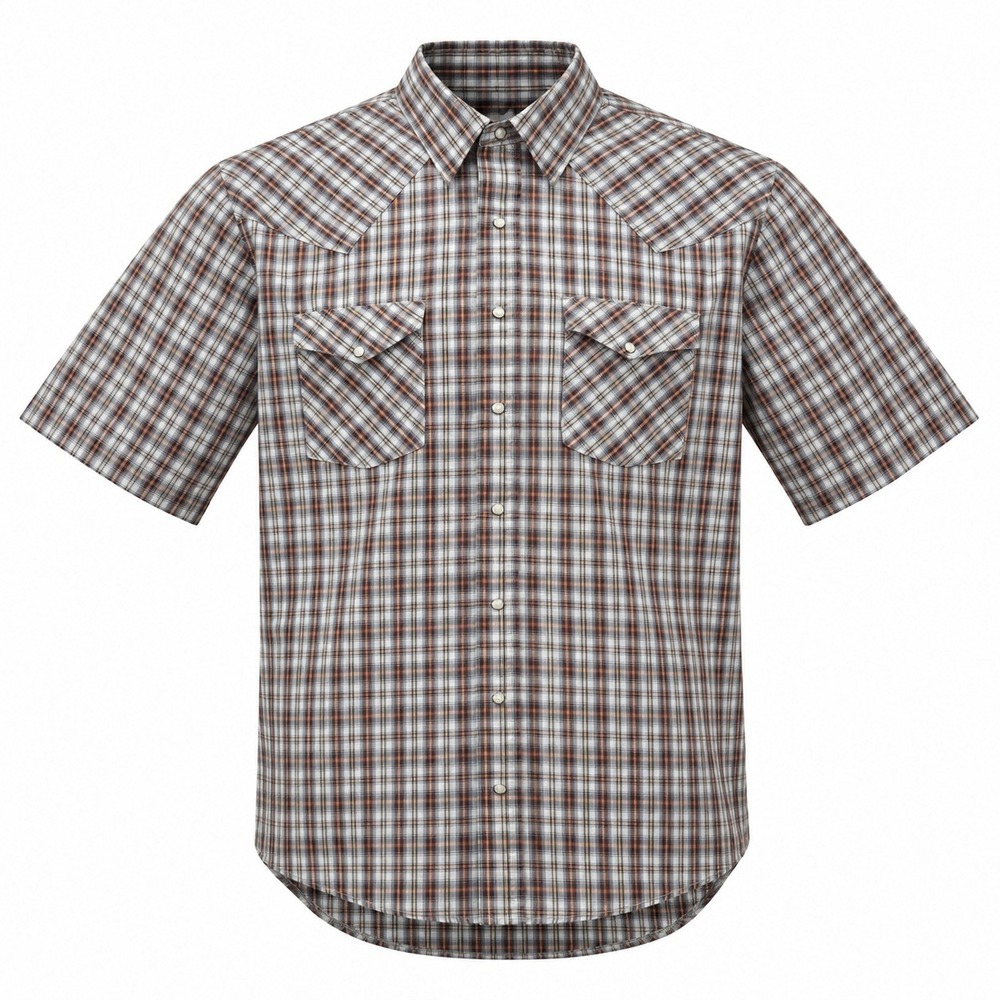 Western Frontier Vintage Pearl Snap Men XL Brown Plaid Short Sleeve Western Yoke